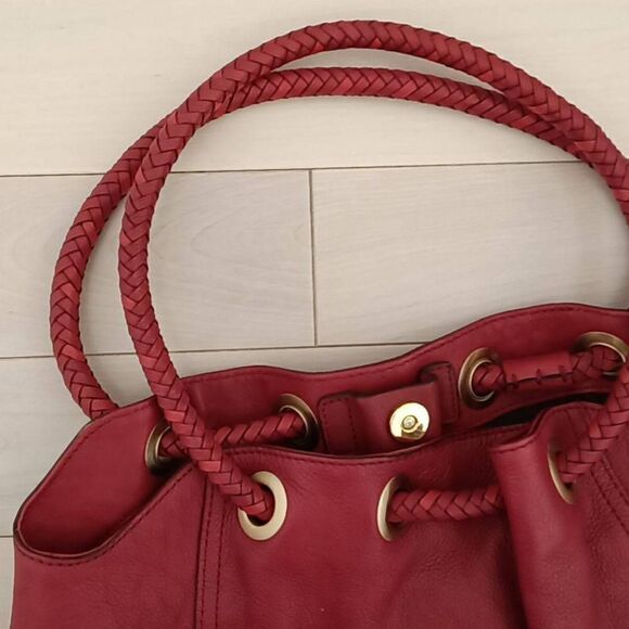 Cole Haan Women's Pebble Leather Brushed Braided Strap Bucket Bag Red - Picture 4 of 7